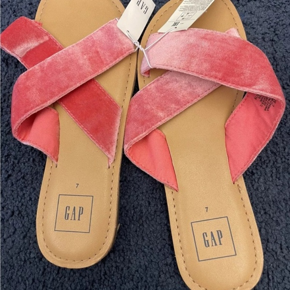 GAP Slides NWT VELVET CRISS CROSS Sz 7 Fabric Pink Womens Sandals Shoes summer‎ - Picture 4 of 9